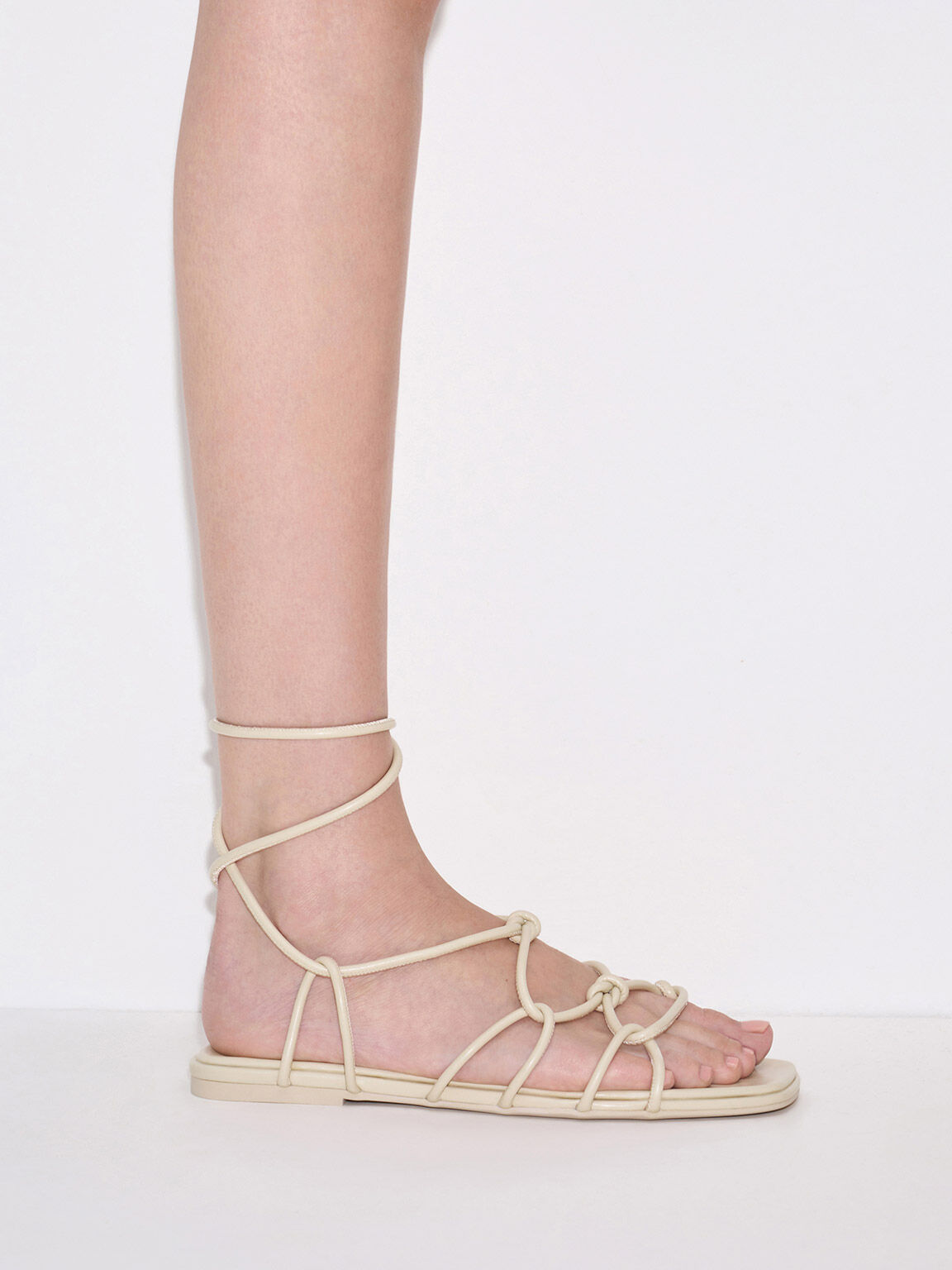Beige Strappy Knotted Tie Around Sandals CHARLES KEITH BH
