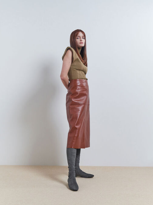 Textured Thigh High Boots, Dark Grey, hi-res