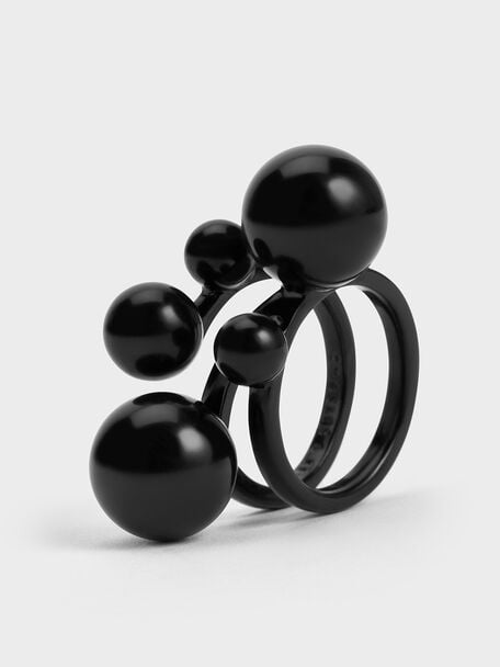 不規則圓球戒指, 黑色, hi-res