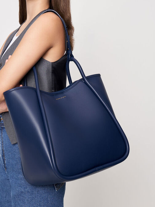 Tubular Slouchy Tote Bag, Navy, hi-res