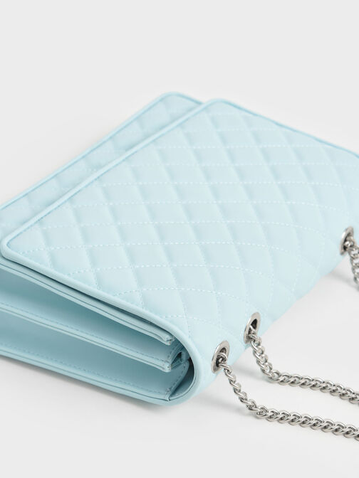 Double Chain Handle Quilted Bag, Light Blue, hi-res