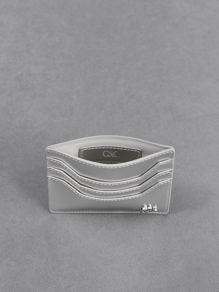 Carli Metallic Leather Multi-Slot Card Holder, Silver, hi-res