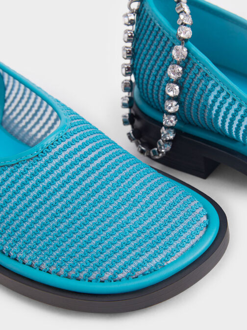 Gem Ankle-Strap Knit & Mesh Shoes, Turquoise, hi-res