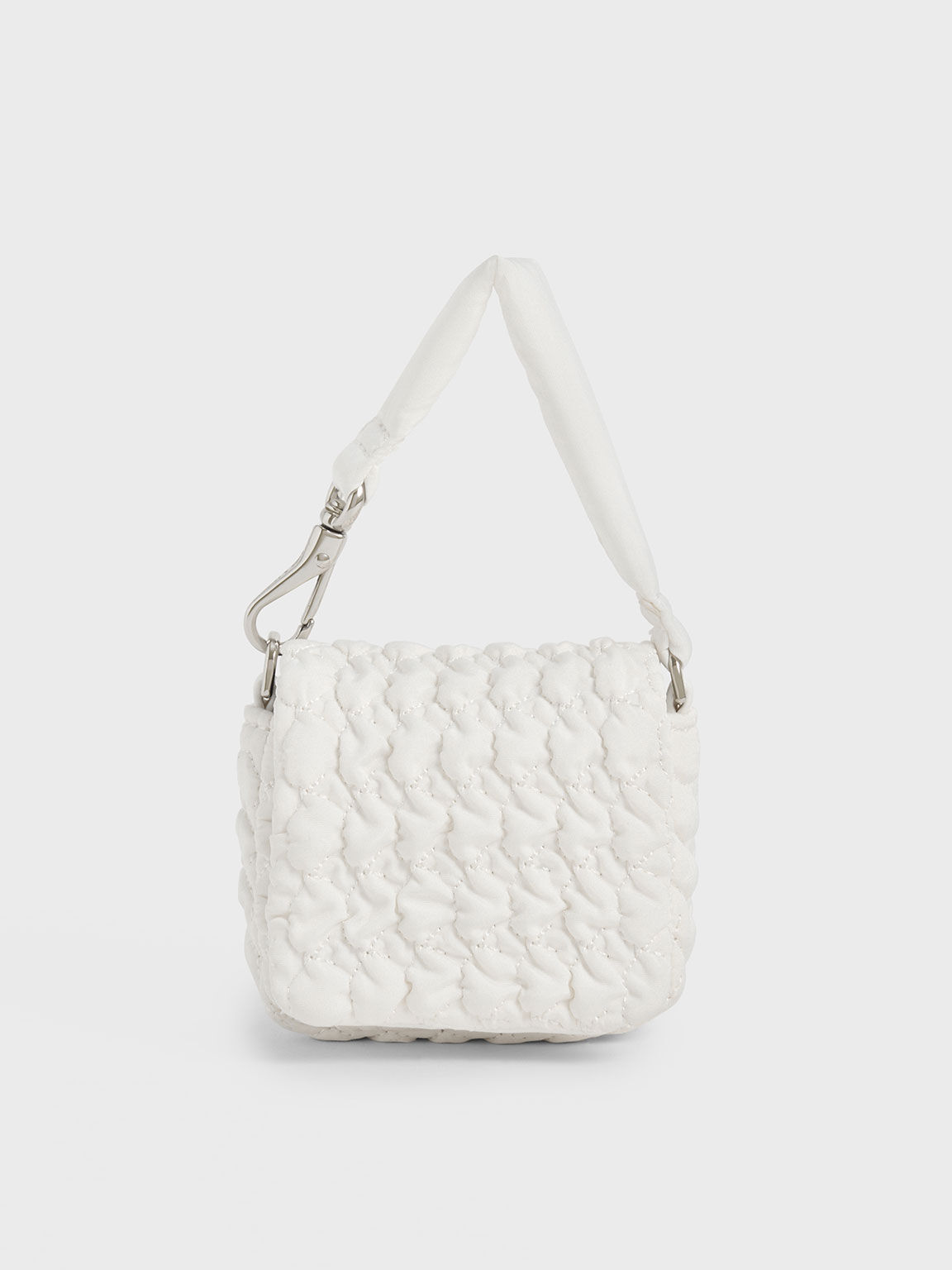 Nylon Ruched Mini Bag, White, hi-res