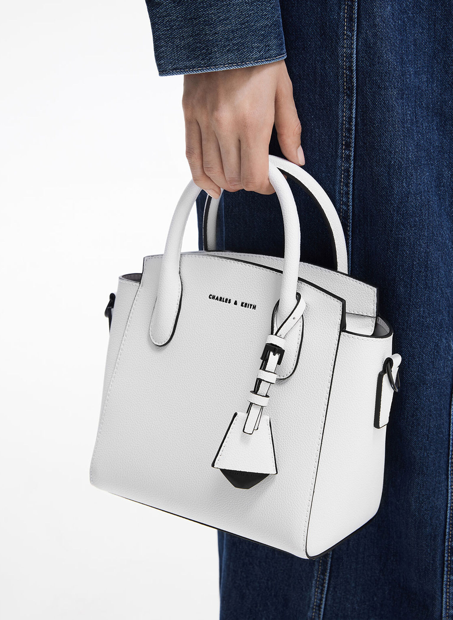 Harper Structured Top Handle Bag, White, hi-res