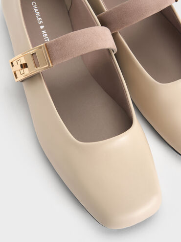 Lando Two-Tone Metallic-Buckle Mary Jane Flats, Chalk, hi-res