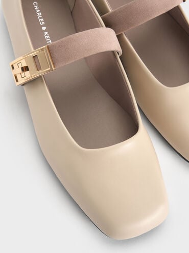 Lando Two-Tone Metallic-Buckle Mary Jane Flats, Chalk, hi-res