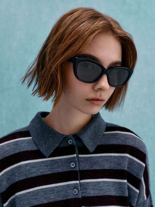 Maeva Cat-Eye Sunglasses, Black, hi-res