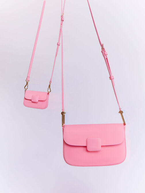 Pink Eilith Frayed Denim Buckled Bag - CHARLES & KEITH US