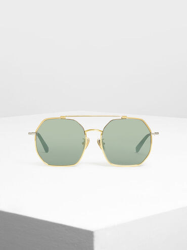 Geometrical Frame Sunglasses, Gold, hi-res