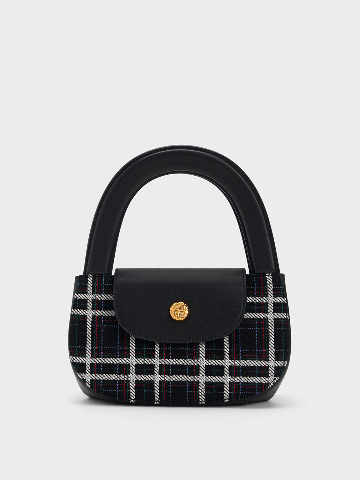 Bolso Tote Curvo con Estampado a Cuadros y Doble Asa, Multicolor, hi-res