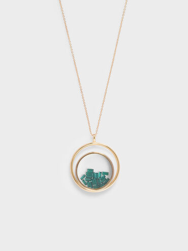 Swarovski® Crystal Emerald Stone Floating Locket Matinee Necklace, Copper, hi-res