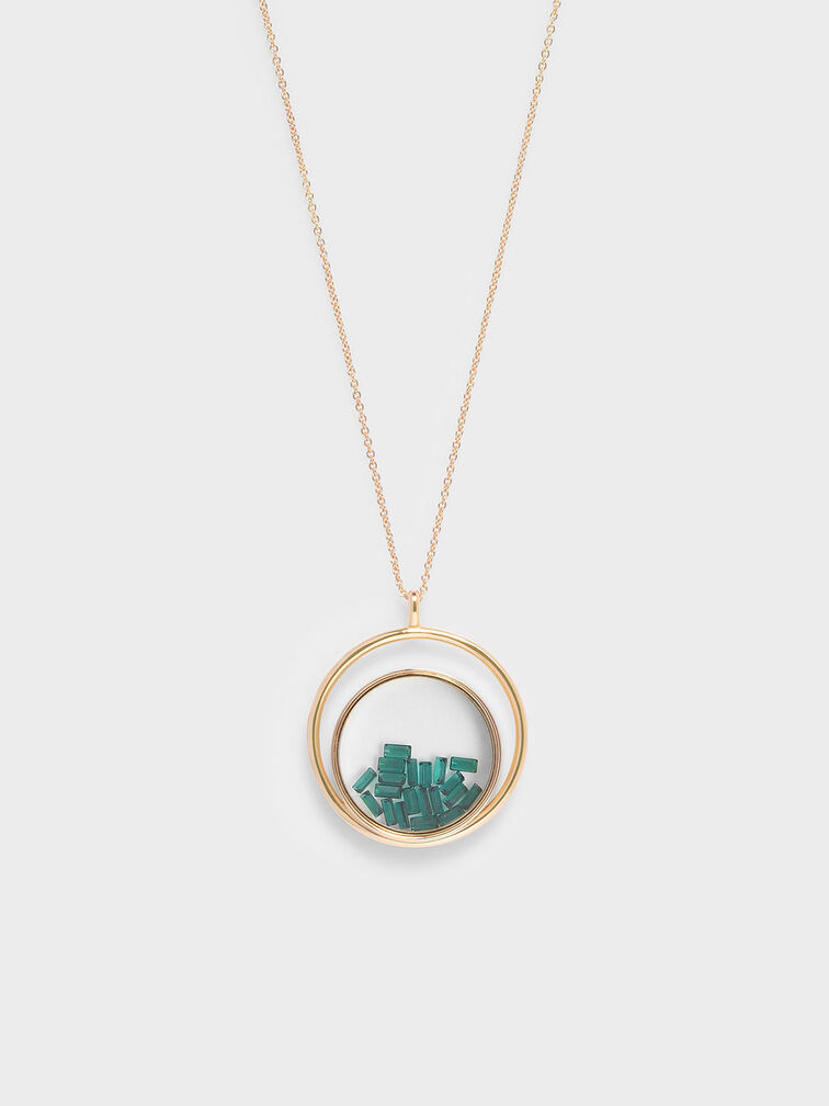 Swarovski® Crystal Emerald Stone Floating Locket Matinee Necklace, Copper, hi-res