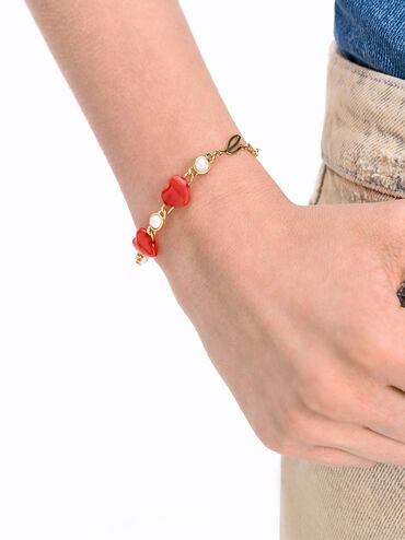 Heart Motif Embellished Bracelet, Red, hi-res