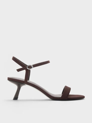 Faux Suede Slant-Heel Ankle-Strap Sandals, Dark Brown Textured, hi-res