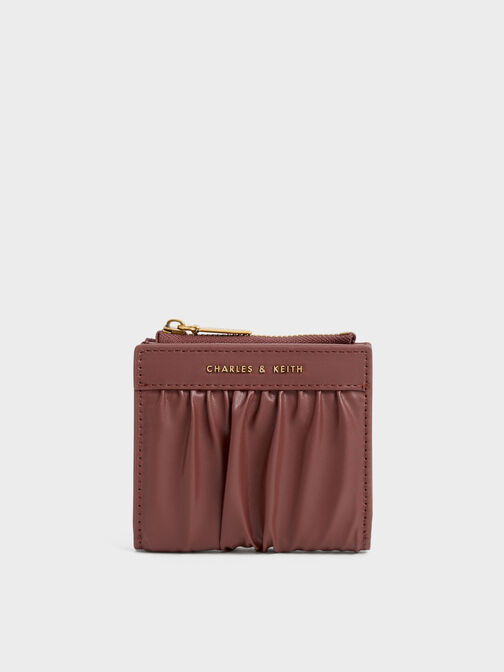 Ruched Short Wallet, Chocolate, hi-res