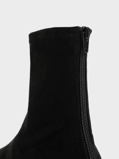 Textured Block Heel Zip-Up Ankle Boots, Black Textured, hi-res