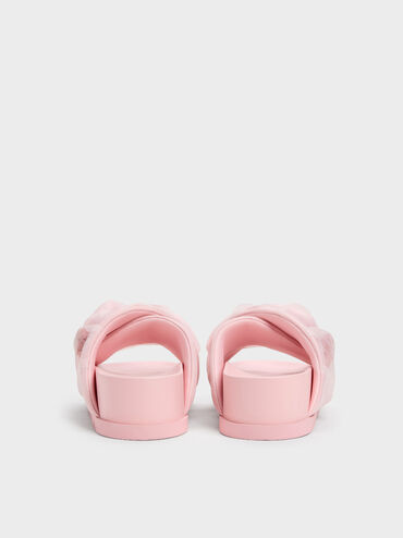 Satin Flower-Applique Crossover Sandals, Light Pink, hi-res