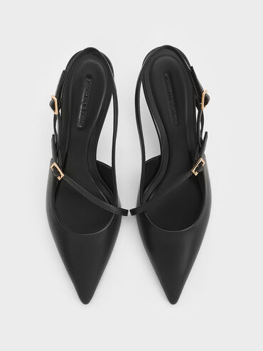 Buckled Sculptural-Heel Slingback Pumps, Black, hi-res