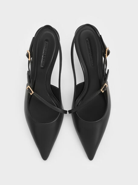 Buckled Sculptural-Heel Slingback Pumps, Black, hi-res