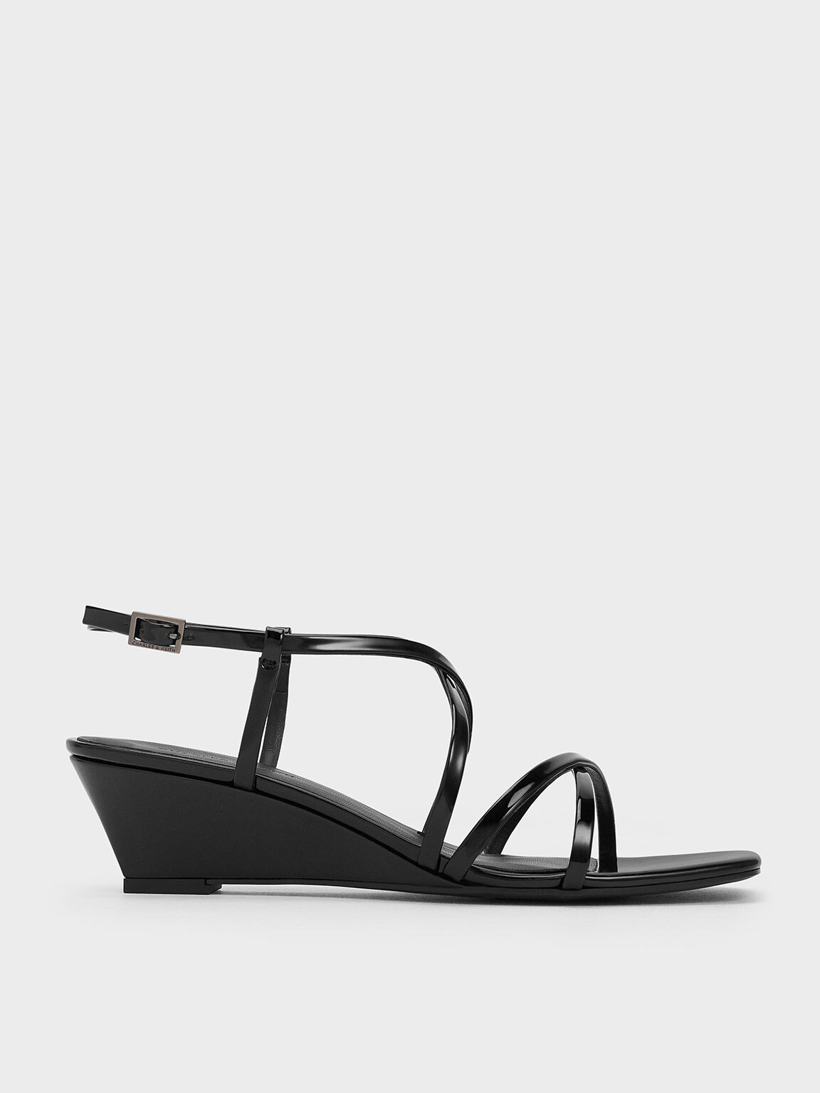 Black Patent Strappy Wedge Sandals CHARLES KEITH KH