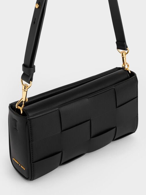 Woven Chain-Handle Bag, Black, hi-res