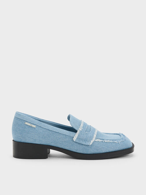 Denim Cut-Out Penny Loafers, Light Blue, hi-res