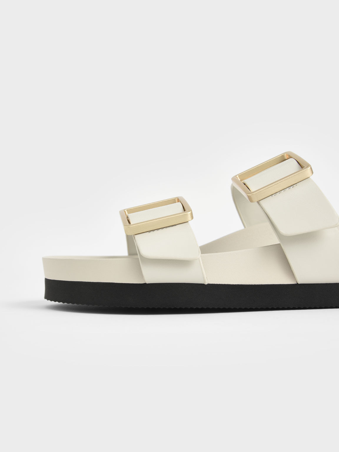 Buckle Strap Slide Sandals, Chalk, hi-res