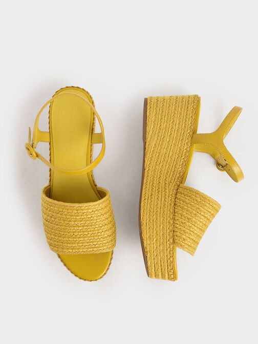 麻繩厚底涼鞋, 黃色, hi-res