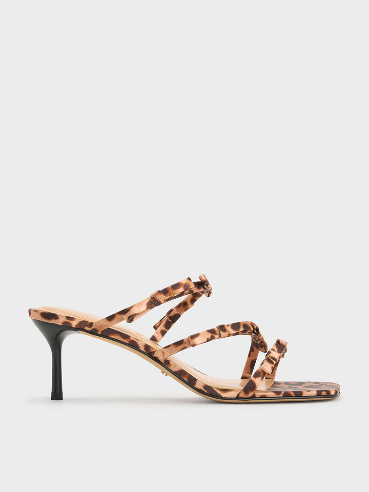 Sandalias de tacón Jessy de poliéster reciclado con estampado de leopardo y lazo, Multicolor, hi-res