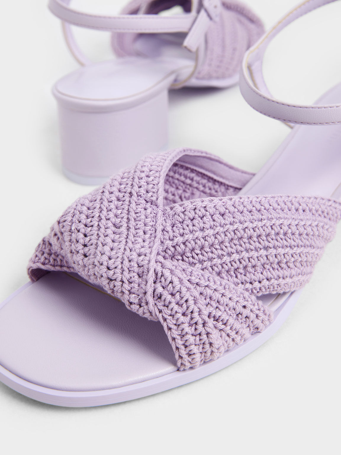 Knitted Block Heel Sandals, Lilac, hi-res