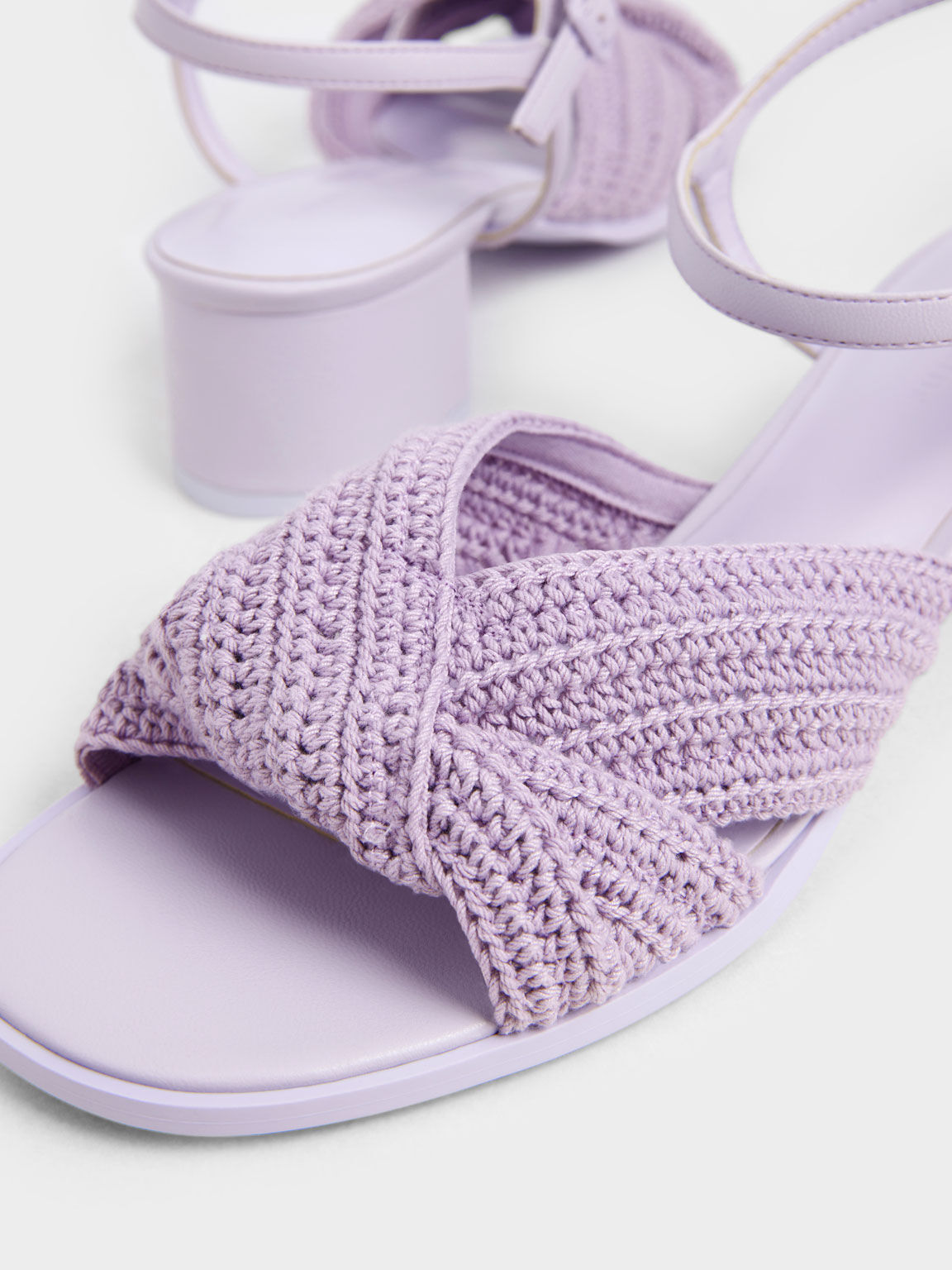 針織扭結粗跟涼鞋, 紫丁香色, hi-res