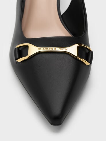 Leslie Metallic-Accent Slingback Pumps, Black, hi-res