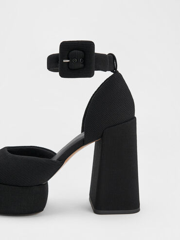 Zapatos D'Orsay Tejidos con Plataforma y Hebilla, Negro, hi-res