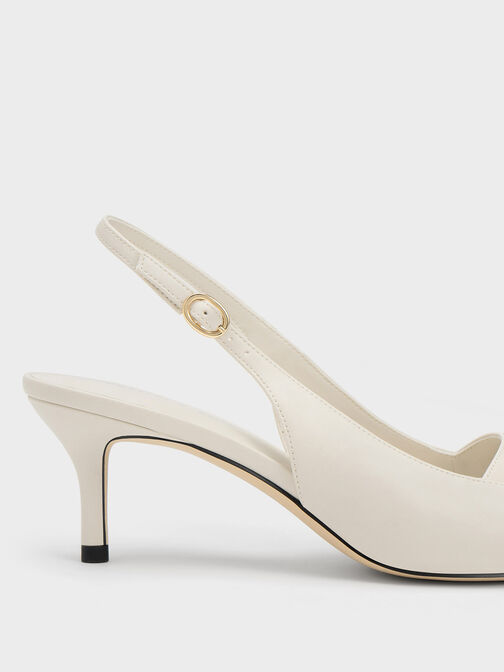 Zapatos de Tacón Destalonados de Plataforma con Detalle de Cadena, Blanco tiza, hi-res