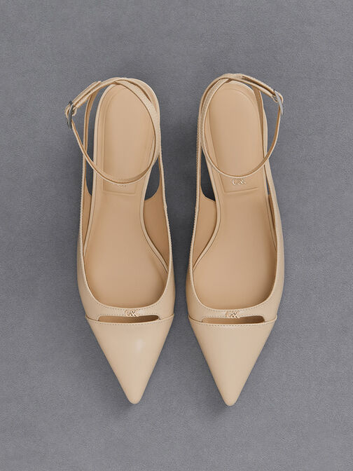 Leather Kitten-Heel Pumps, Beige, hi-res