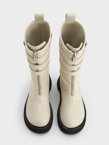 Nikki Triple-Buckle Calf Boots, Chalk, hi-res