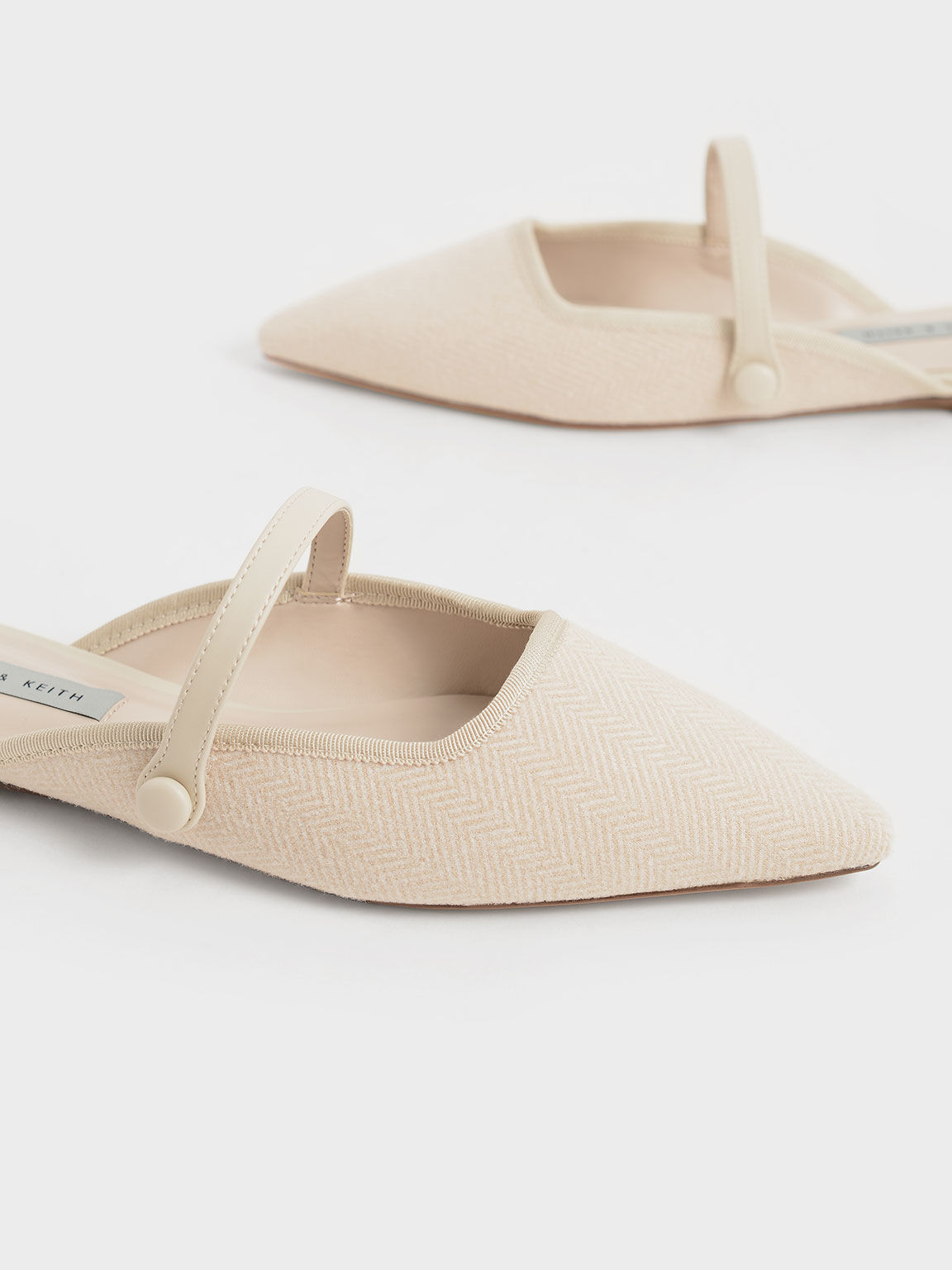 Woven Fabric Mary Jane Mules, Beige, hi-res