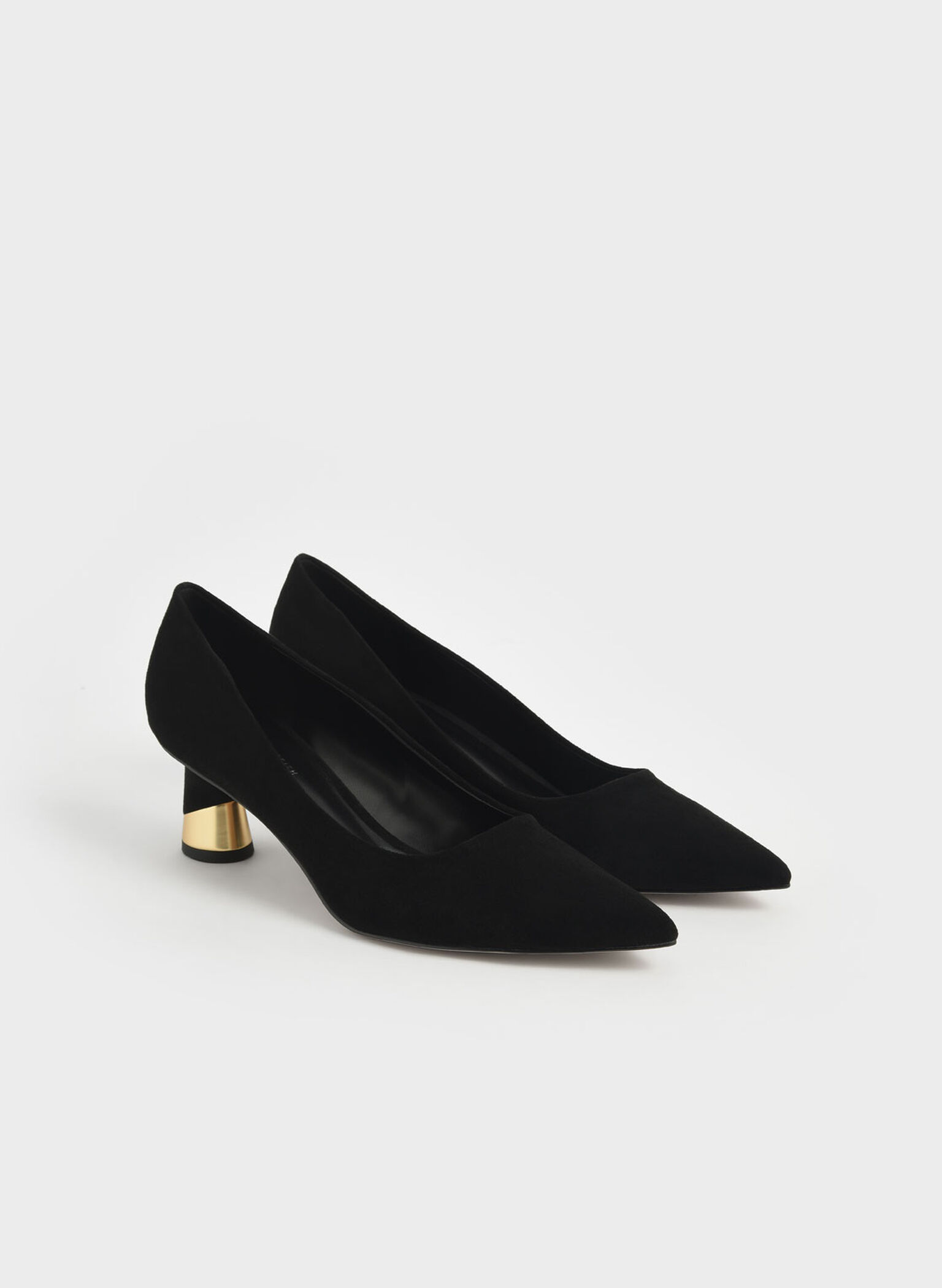 Zapatos de tacón texturizados con tacón escultural metalizado, Negro texturizado, hi-res