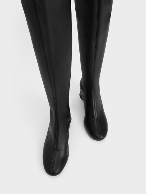 Cylindrical Heel Thigh-High Boots, Black, hi-res