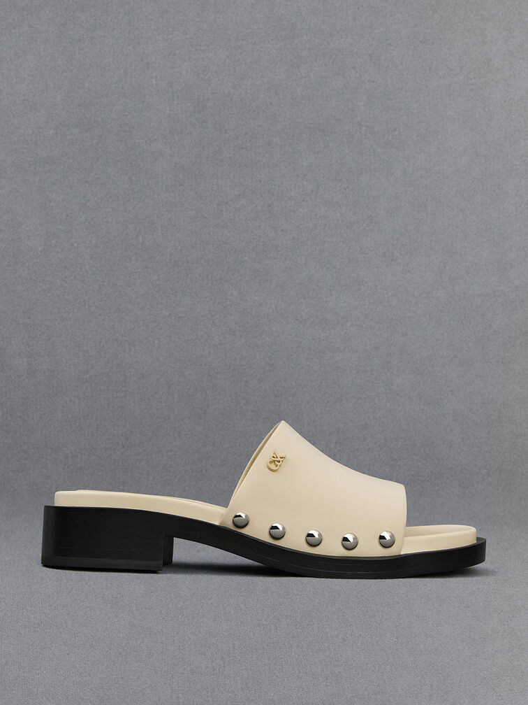 Leather Studded Sandals, Chalk, hi-res