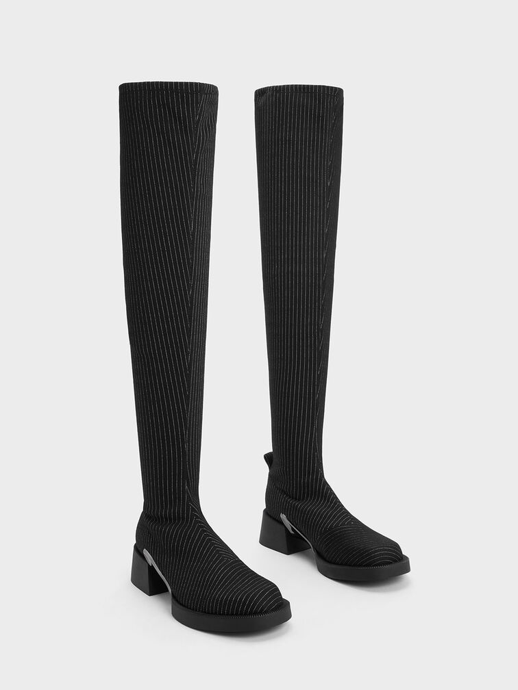 Devon Striped Metallic-Accent Thigh-High Boots, Dark Grey, hi-res