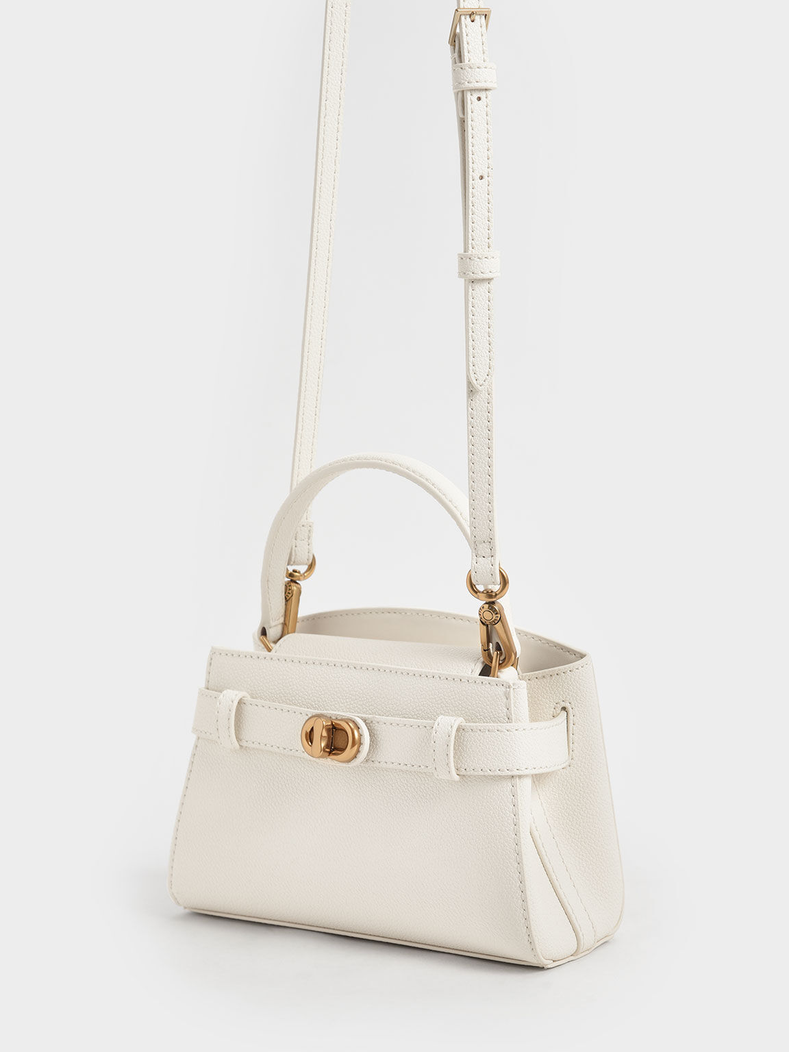 Aubrielle Metallic-Buckle Top Handle Bag, Cream, hi-res