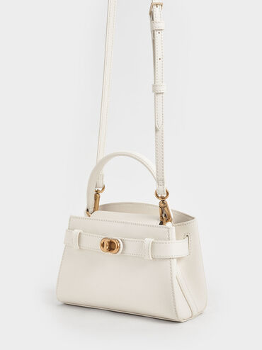 Bolso con asa superior con hebilla metálica Aubrielle, Crema, hi-res