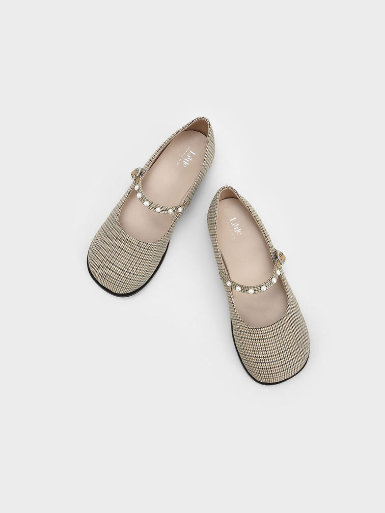 Girls' Check-Print Pearl-Embellished Mary Janes, Multi, hi-res