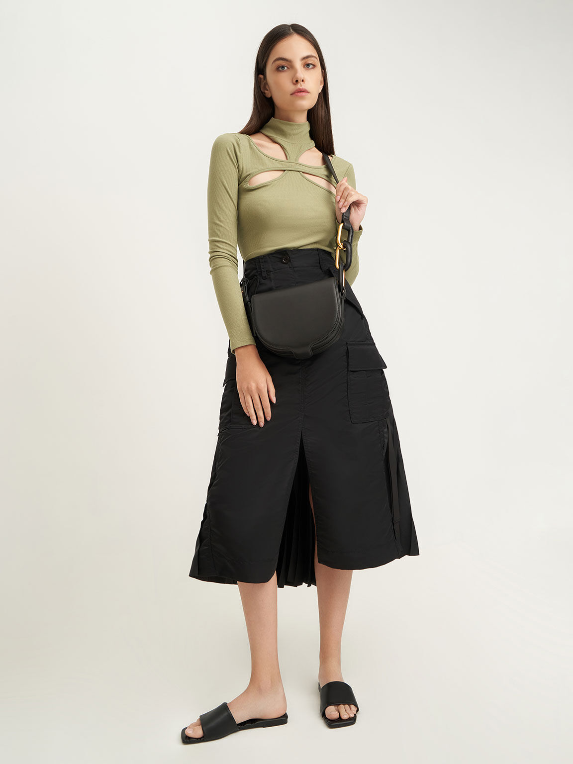 Kora Saddle Crossbody Bag, Black, hi-res