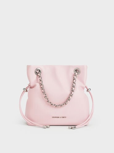 Bolso bandolera Arya con doble asa y correa trenzada, Cotton Candy Pink, hi-res