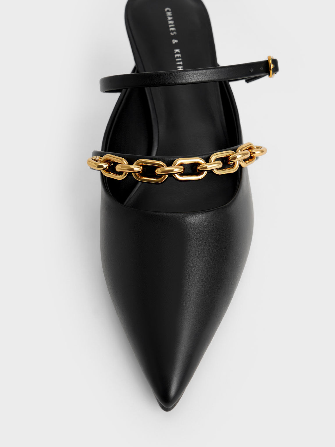 Chain-Link Trapeze Heel Mules, Black, hi-res