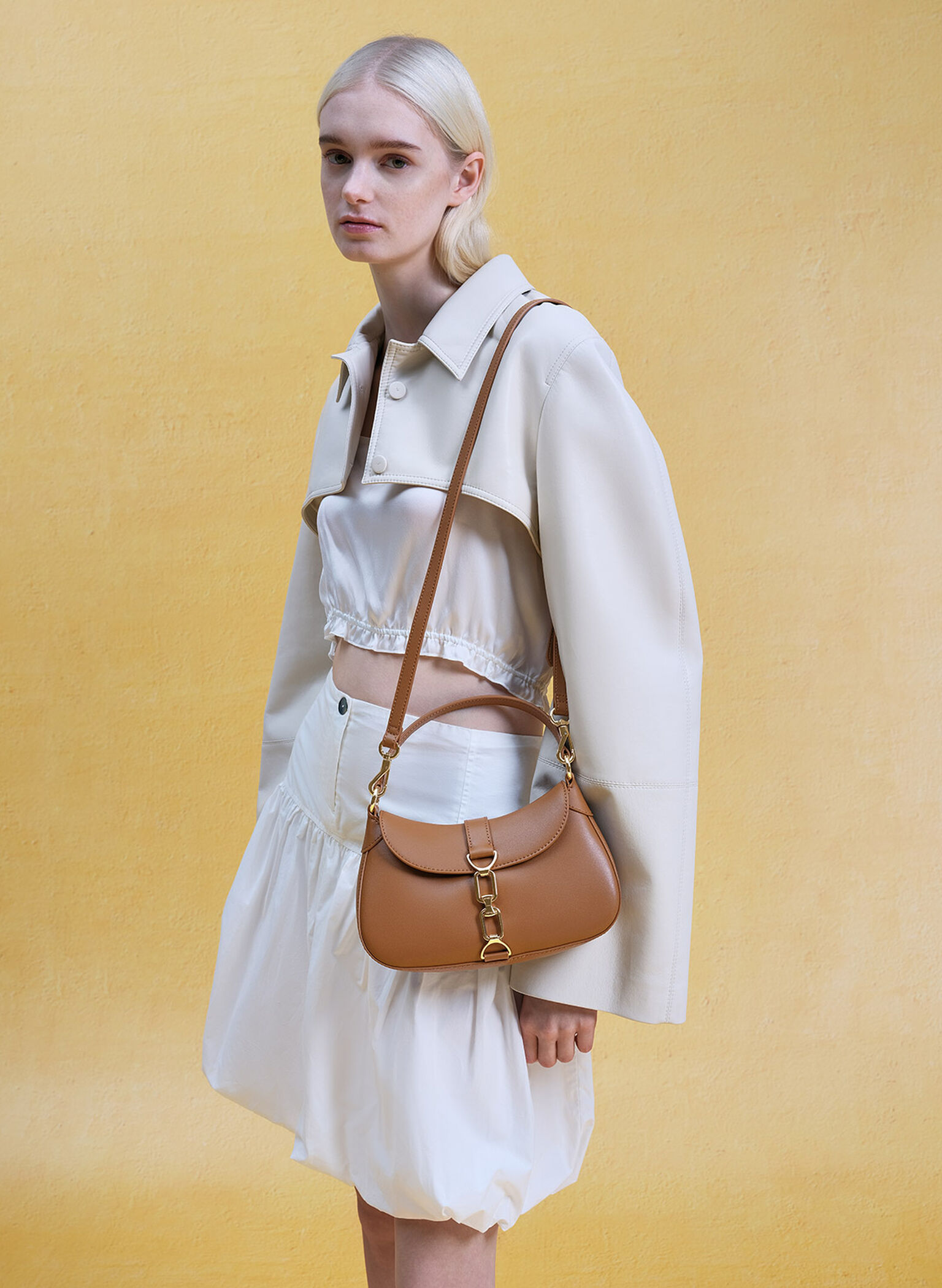 Agatha Chain-Accent Hobo Bag, Brown, hi-res