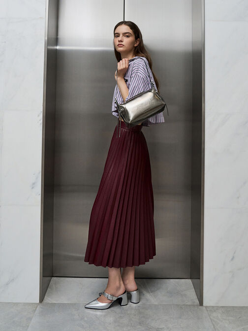 Xylia Metallic Shoulder Bag, Pewter, hi-res